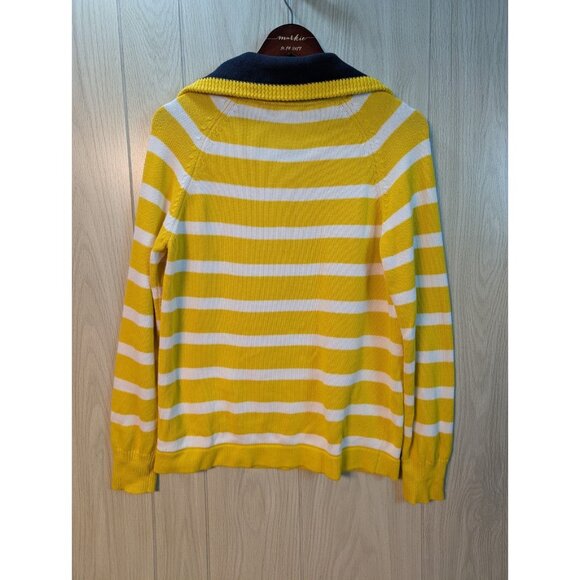 LRL Lauren Ralph Yellow White Quarter Zip Sweater Womens Size XL Cotton - Picture 4 of 6